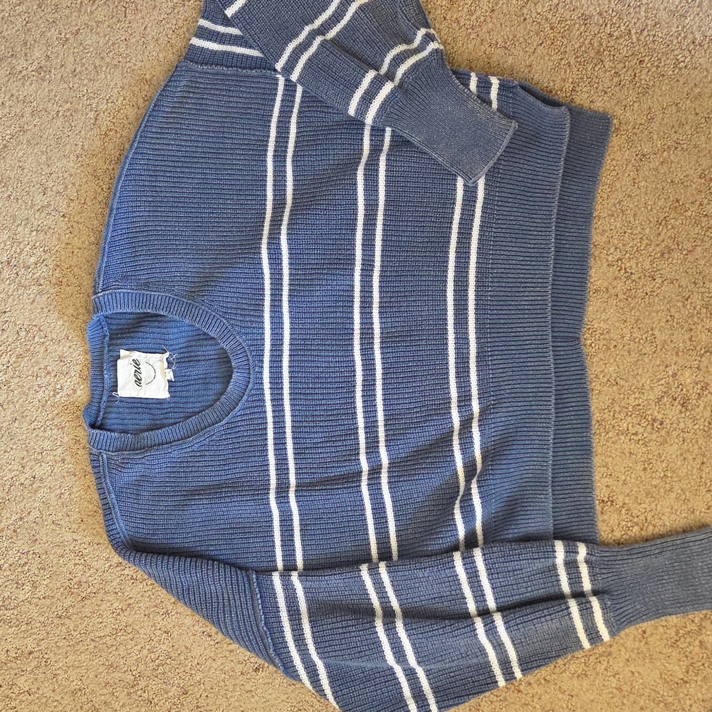 Aerie Womens Cropped Blue Striped Sweater